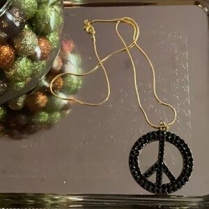 BLACK RHINESTONE PEACE SIGN ON A STERLING SILVER 20” SNAKE CHAIN